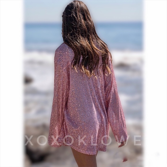 LAST 1 POL Pink Sequin Princess Button Down Shirt Blouse - Picture 12 of 15